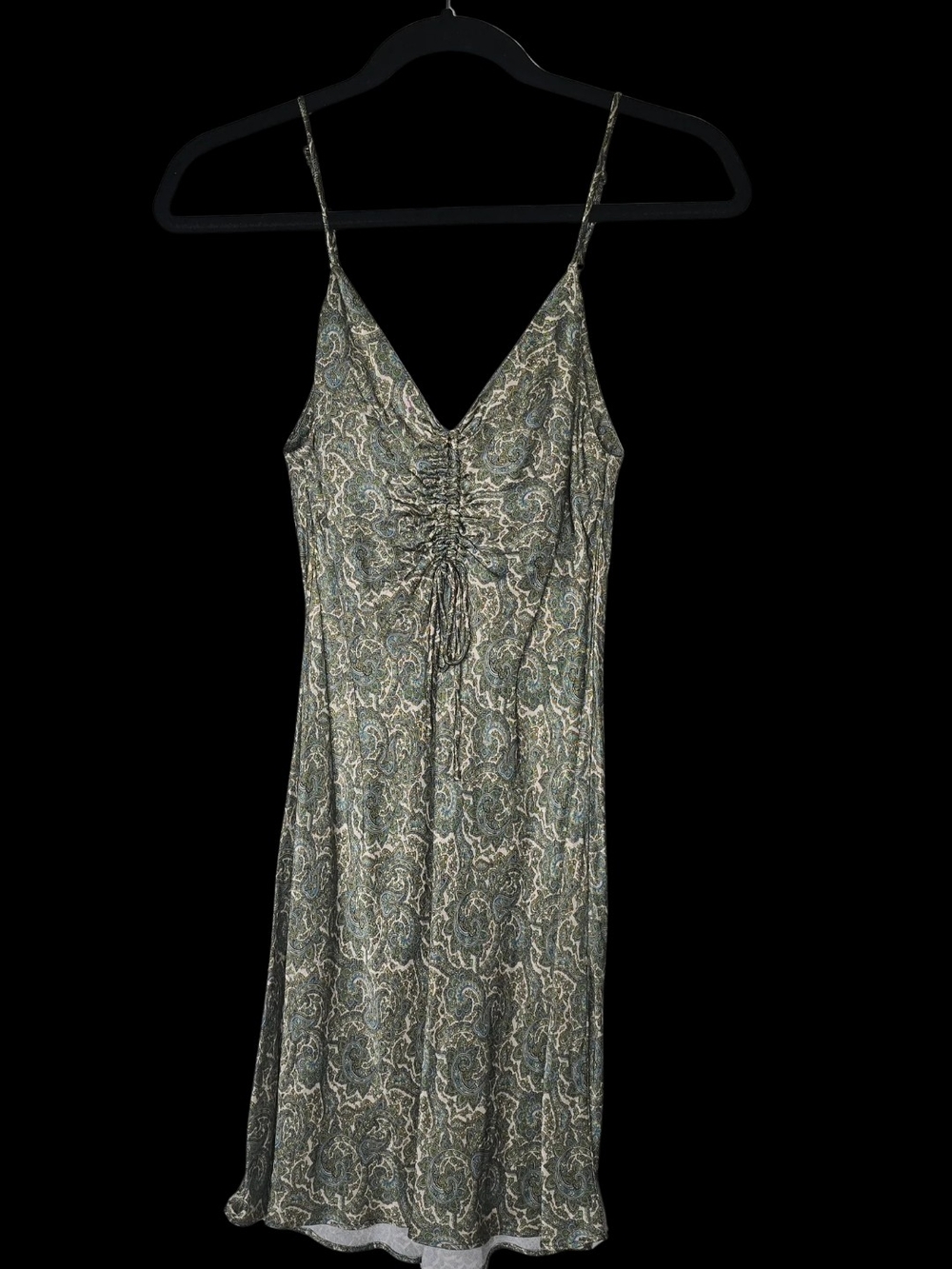 Zara Spaghetti Strap Paisley Midi Dress in Olive Green, Blue, & Black